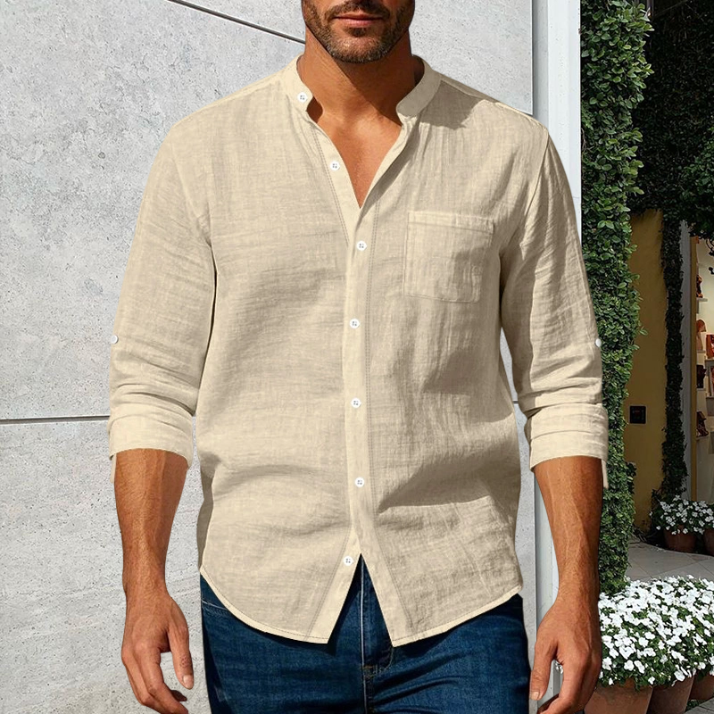 💎LAST DAY SPECIAL PRICE ONLY ￡13.99!! 💎 Men’s Premium Linen Long-Sleeve Shirt 👔 Stand Collar • Breathable & Lightweight • Perfect for Smart-Casual Days👍