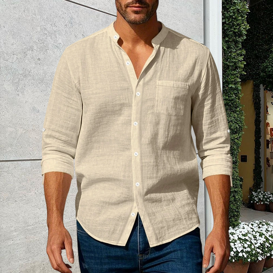 💎LAST DAY SPECIAL PRICE ONLY ￡13.99!! 💎 Men’s Premium Linen Long-Sleeve Shirt 👔 Stand Collar • Breathable & Lightweight • Perfect for Smart-Casual Days👍