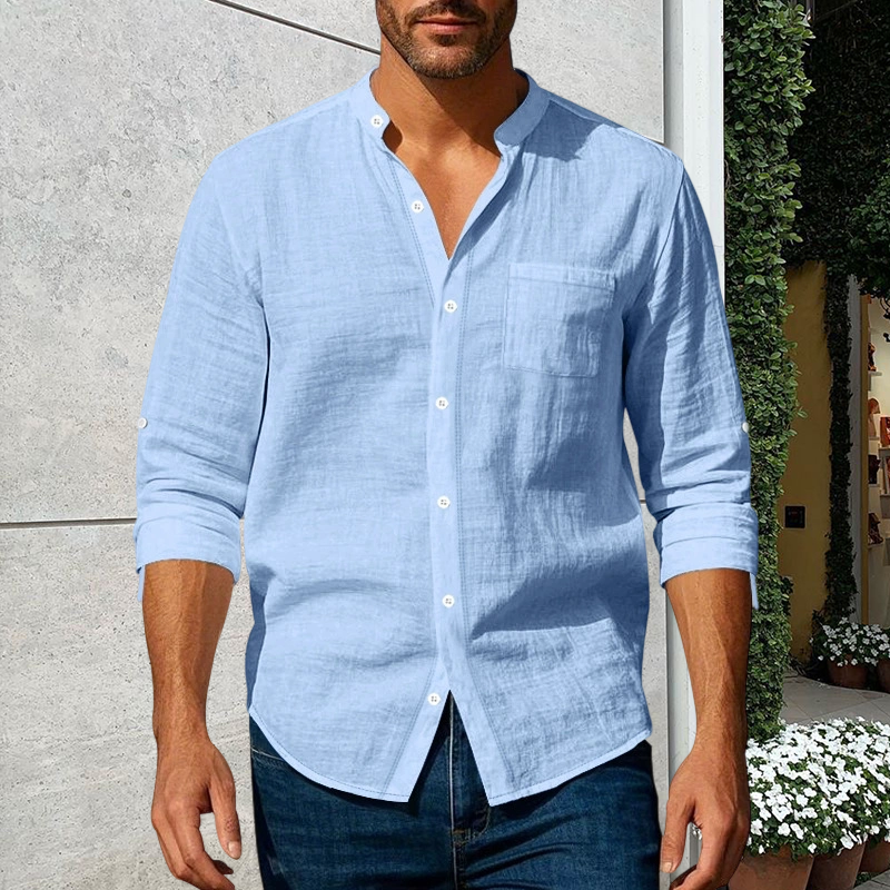 💎LAST DAY SPECIAL PRICE ONLY ￡13.99!! 💎 Men’s Premium Linen Long-Sleeve Shirt 👔 Stand Collar • Breathable & Lightweight • Perfect for Smart-Casual Days👍