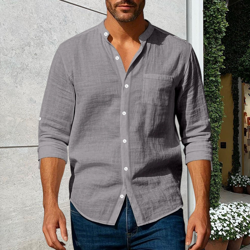 💎LAST DAY SPECIAL PRICE ONLY ￡13.99!! 💎 Men’s Premium Linen Long-Sleeve Shirt 👔 Stand Collar • Breathable & Lightweight • Perfect for Smart-Casual Days👍