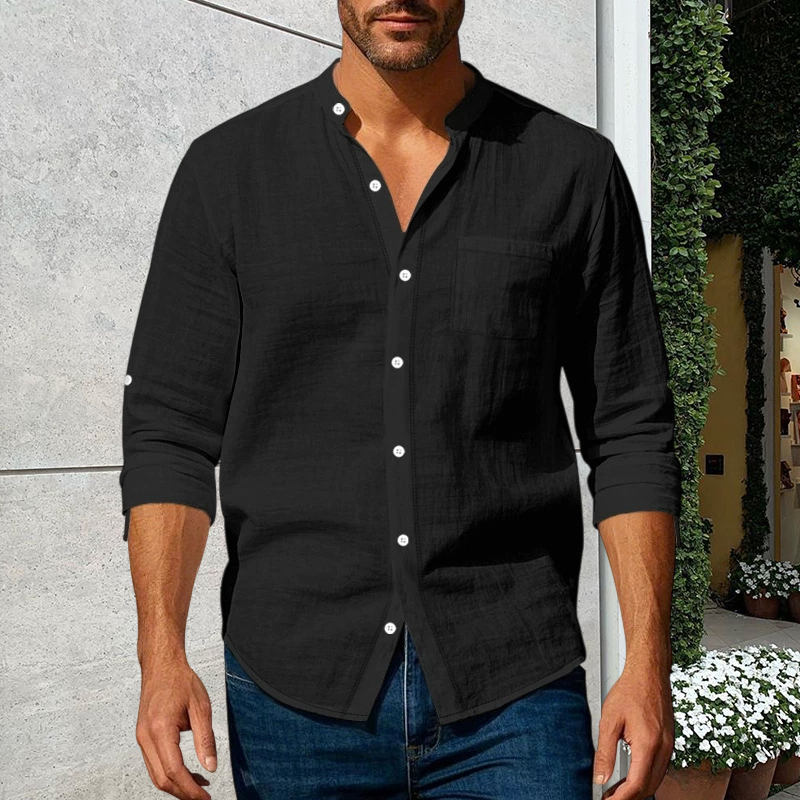 💎LAST DAY SPECIAL PRICE ONLY ￡13.99!! 💎 Men’s Premium Linen Long-Sleeve Shirt 👔 Stand Collar • Breathable & Lightweight • Perfect for Smart-Casual Days👍