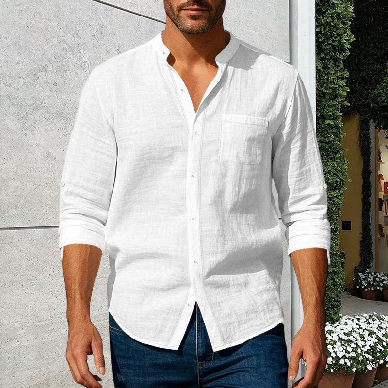 💎LAST DAY SPECIAL PRICE ONLY ￡13.99!! 💎 Men’s Premium Linen Long-Sleeve Shirt 👔 Stand Collar • Breathable & Lightweight • Perfect for Smart-Casual Days👍