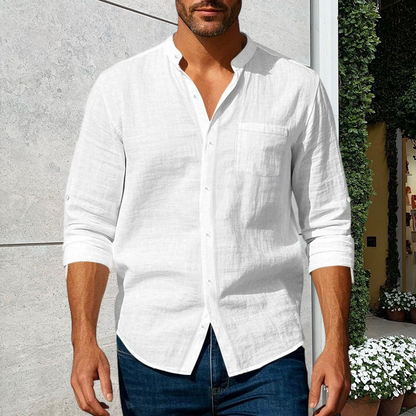 💎LAST DAY SPECIAL PRICE ONLY ￡13.99!! 💎 Men’s Premium Linen Long-Sleeve Shirt 👔 Stand Collar • Breathable & Lightweight • Perfect for Smart-Casual Days👍