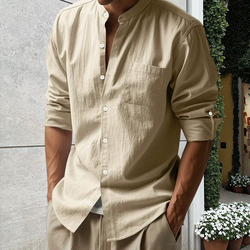 💎LAST DAY SPECIAL PRICE ONLY ￡13.99!! 💎 Men’s Premium Linen Long-Sleeve Shirt 👔 Stand Collar • Breathable & Lightweight • Perfect for Smart-Casual Days👍