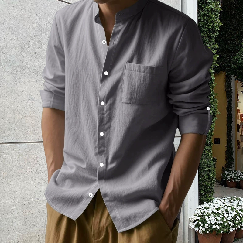 💎LAST DAY SPECIAL PRICE ONLY ￡13.99!! 💎 Men’s Premium Linen Long-Sleeve Shirt 👔 Stand Collar • Breathable & Lightweight • Perfect for Smart-Casual Days👍