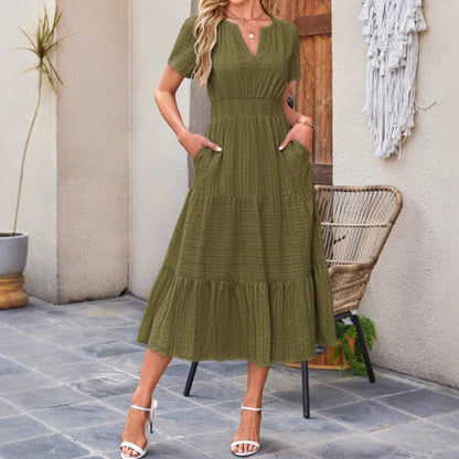 💜 LAST DAY PROMOTION - 50%OFF 💜💐 Women's Casual Summer Short-Sleeve V-Neck Long Dresses