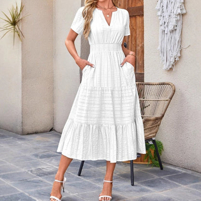 💜 LAST DAY PROMOTION - 50%OFF 💜💐 Women's Casual Summer Short-Sleeve V-Neck Long Dresses