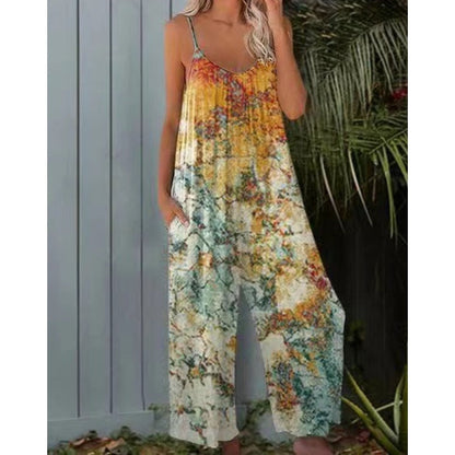 💃Hot Summer Sale 50% off ☀️Women's Fashion Spaghetti Strap Printed Jumpsuit