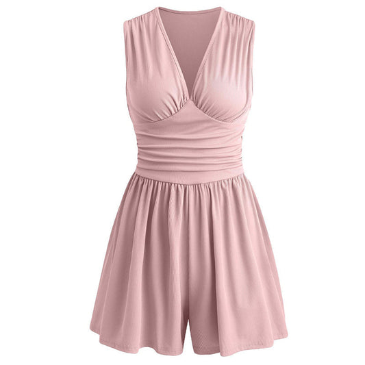 🏖️Summer Cool Deal: ONLY ￡15.99!!🌷👗Women's Sleeveless V-Neck Ruched Waist Romper