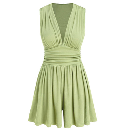 🏖️Summer Cool Deal: ONLY ￡15.99!!🌷👗Women's Sleeveless V-Neck Ruched Waist Romper