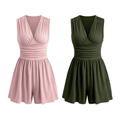 🏖️Summer Cool Deal: ONLY ￡15.99!!🌷👗Women's Sleeveless V-Neck Ruched Waist Romper