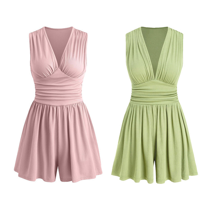 🏖️Summer Cool Deal: ONLY ￡15.99!!🌷👗Women's Sleeveless V-Neck Ruched Waist Romper