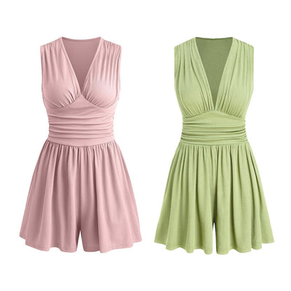 🏖️Summer Cool Deal: ONLY ￡15.99!!🌷👗Women's Sleeveless V-Neck Ruched Waist Romper