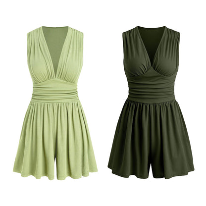 🏖️Summer Cool Deal: ONLY ￡15.99!!🌷👗Women's Sleeveless V-Neck Ruched Waist Romper