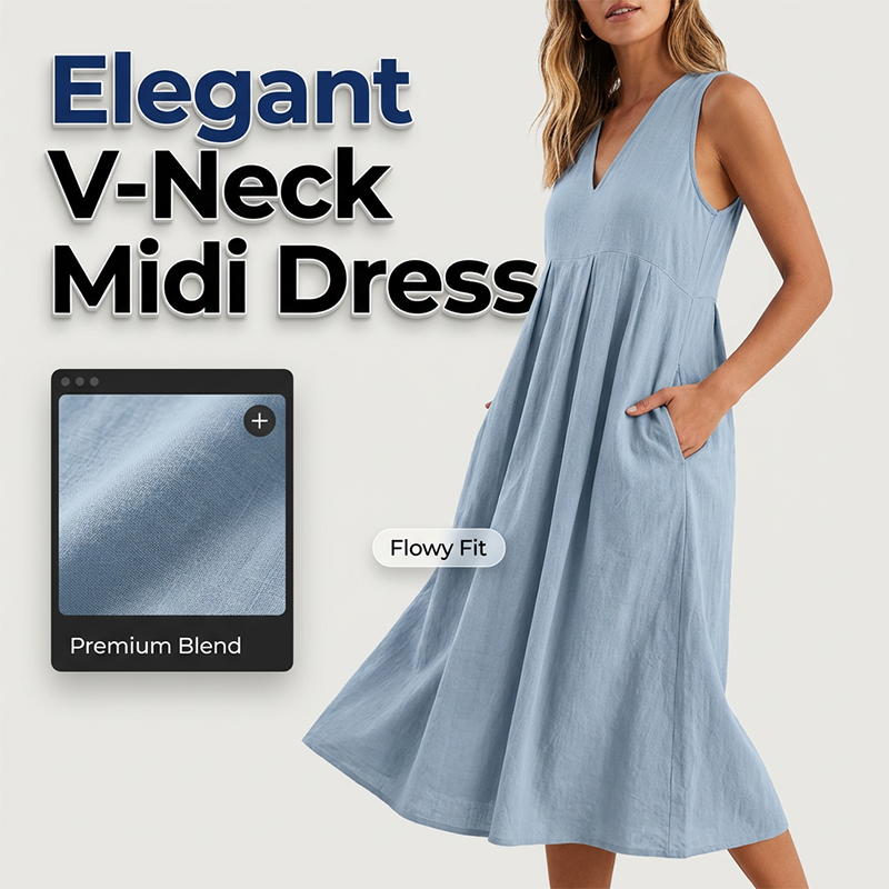 🌟Summer Cool Deal: 49% OFF!!🏖️Women's Casual V-Neck Sleeveless Midi Dress💃
