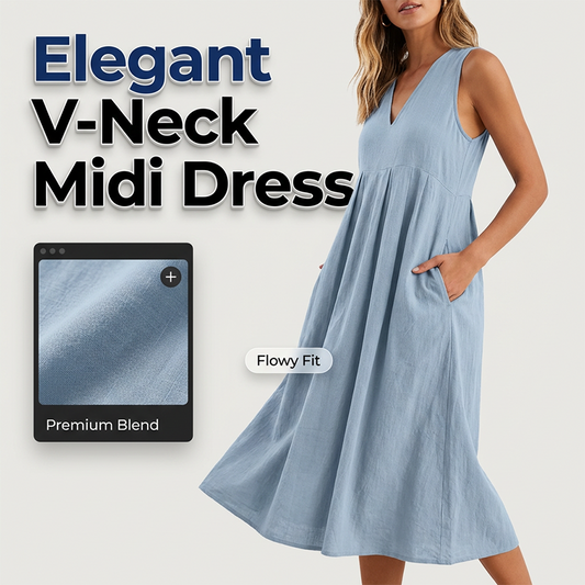 🌟Summer Cool Deal: 49% OFF!!🏖️Women's Casual V-Neck Sleeveless Midi Dress💃