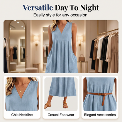 🌟Summer Cool Deal: 49% OFF!!🏖️Women's Casual V-Neck Sleeveless Midi Dress💃