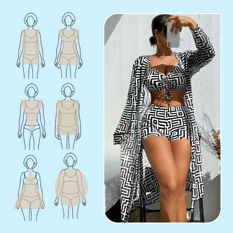 📢📢40% OFF !! ⏰Women's 3-Piece Geometric Print Swimwear Set