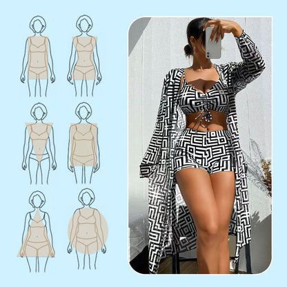 📢📢40% OFF !! ⏰Women's 3-Piece Geometric Print Swimwear Set