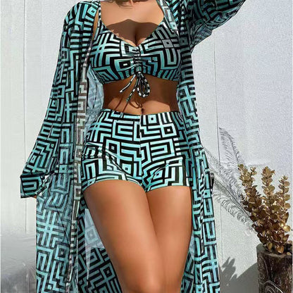 📢📢40% OFF !! ⏰Women's 3-Piece Geometric Print Swimwear Set