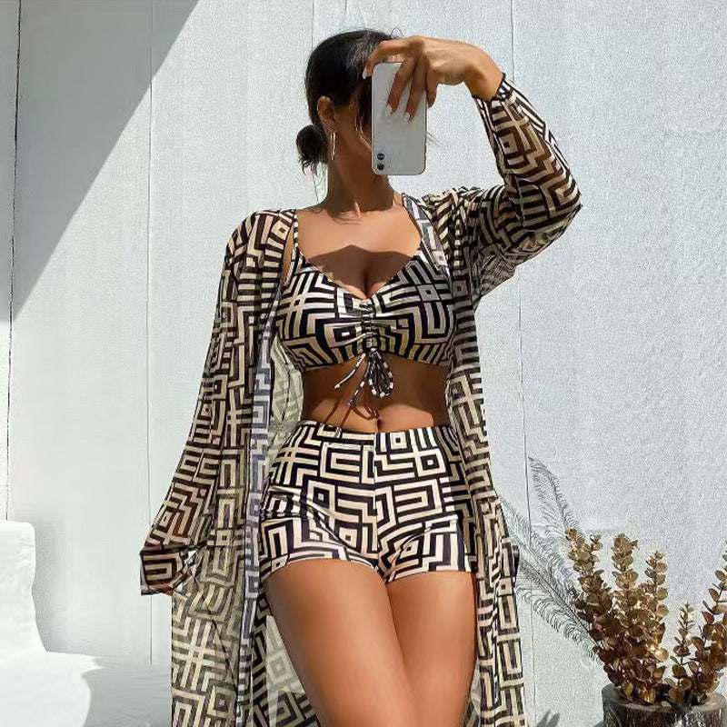 📢📢40% OFF !! ⏰Women's 3-Piece Geometric Print Swimwear Set