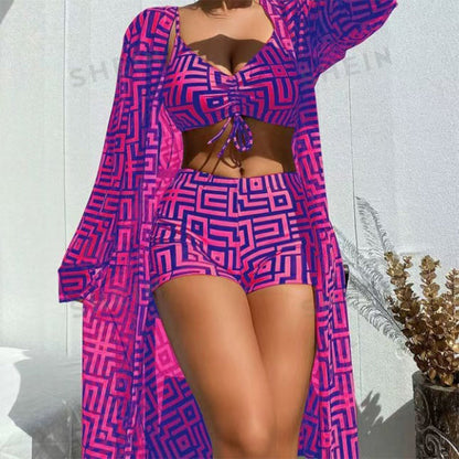 📢📢40% OFF !! ⏰Women's 3-Piece Geometric Print Swimwear Set