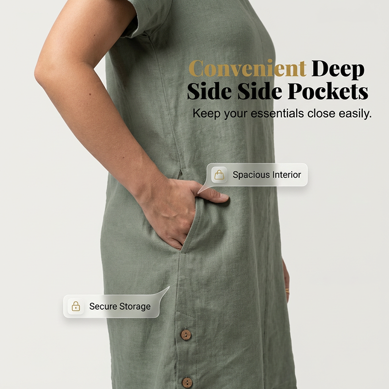 🌿Summer Cool Deal: 49% OFF!!💃☀️Women’s Cotton-Linen Casual Dress – Breathable, Relaxed Fit with Functional Pockets