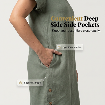 🌿Summer Cool Deal: 49% OFF!!💃☀️Women’s Cotton-Linen Casual Dress – Breathable, Relaxed Fit with Functional Pockets