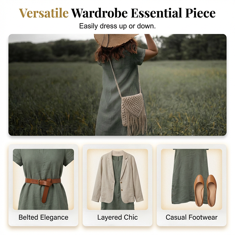 🌿Summer Cool Deal: 49% OFF!!💃☀️Women’s Cotton-Linen Casual Dress – Breathable, Relaxed Fit with Functional Pockets