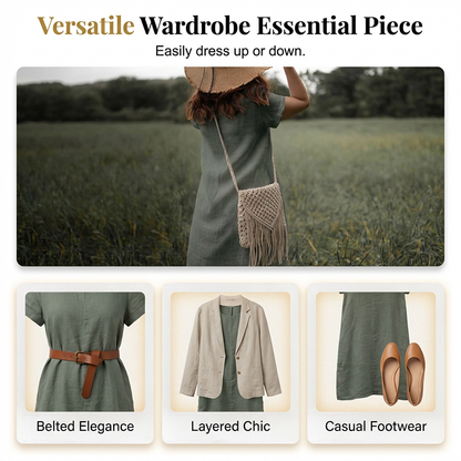 🌿Summer Cool Deal: 49% OFF!!💃☀️Women’s Cotton-Linen Casual Dress – Breathable, Relaxed Fit with Functional Pockets
