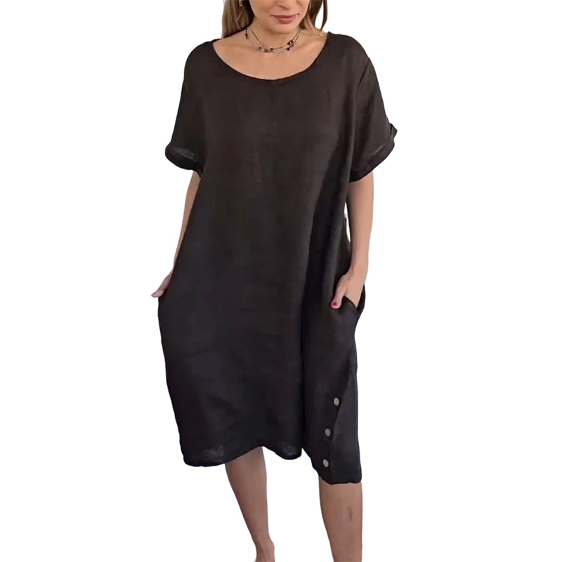 🌿Summer Cool Deal: 49% OFF!!💃☀️Women’s Cotton-Linen Casual Dress – Breathable, Relaxed Fit with Functional Pockets