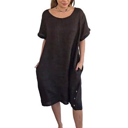 🌿Summer Cool Deal: 49% OFF!!💃☀️Women’s Cotton-Linen Casual Dress – Breathable, Relaxed Fit with Functional Pockets