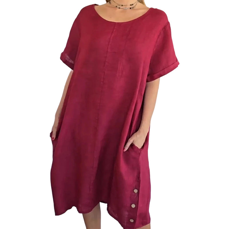 🌿Summer Cool Deal: 49% OFF!!💃☀️Women’s Cotton-Linen Casual Dress – Breathable, Relaxed Fit with Functional Pockets