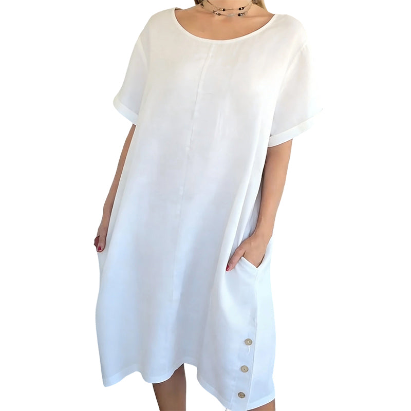 🌿Summer Cool Deal: 49% OFF!!💃☀️Women’s Cotton-Linen Casual Dress – Breathable, Relaxed Fit with Functional Pockets