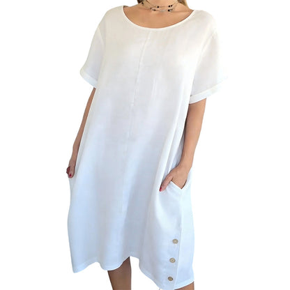 🌿Summer Cool Deal: 49% OFF!!💃☀️Women’s Cotton-Linen Casual Dress – Breathable, Relaxed Fit with Functional Pockets
