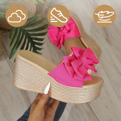 Women's Bow Thick Sole Wedge Slippers