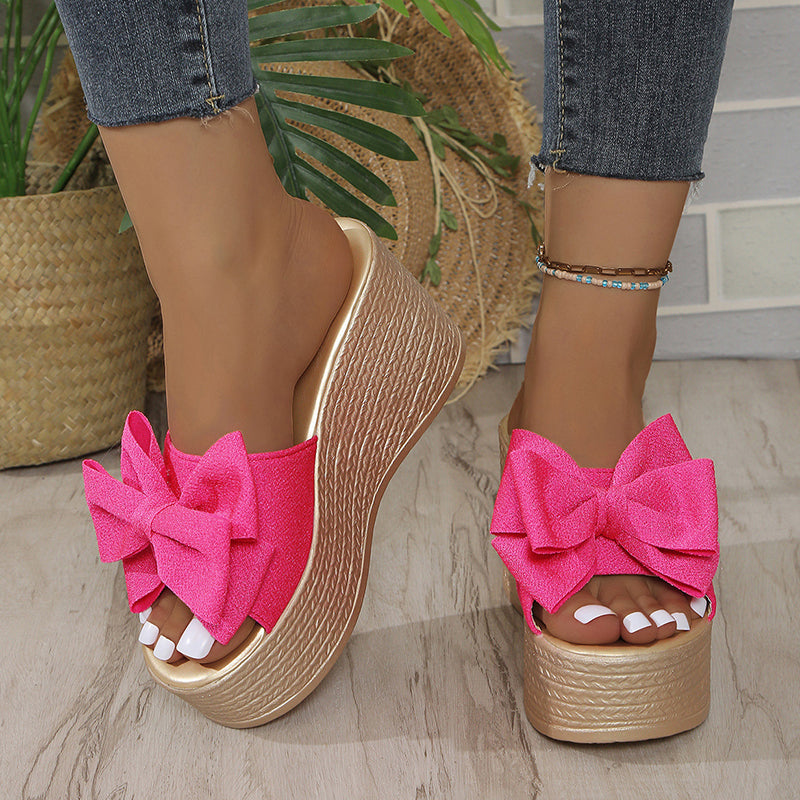 Women's Bow Thick Sole Wedge Slippers