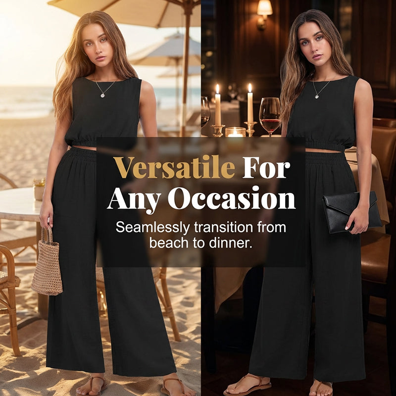 🏖️Summer Cool Deal: 70% OFF!!💃Women's 2-Piece Solid Color Breathable Tank Top & Wide Leg Loose Pants Set