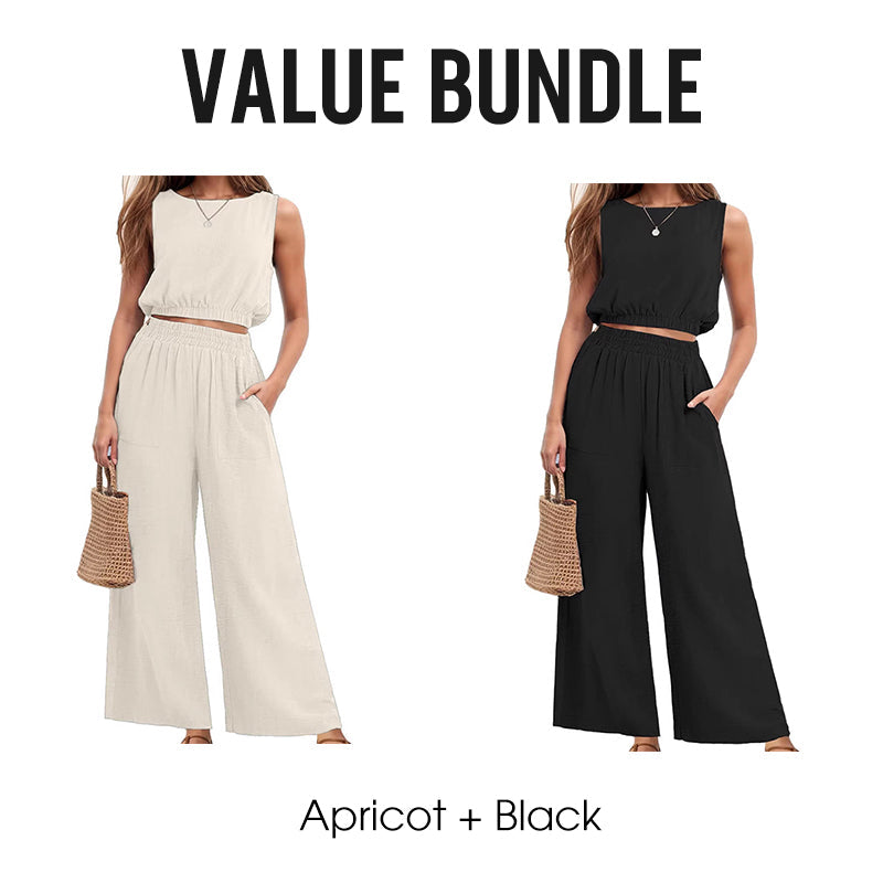 🏖️Summer Cool Deal: 70% OFF!!💃Women's 2-Piece Solid Color Breathable Tank Top & Wide Leg Loose Pants Set