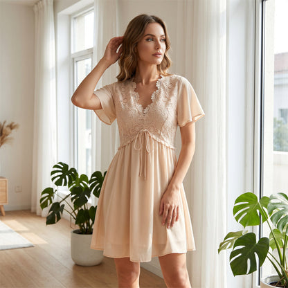 Women's Elegant Lace V-Neck A-Line Dress