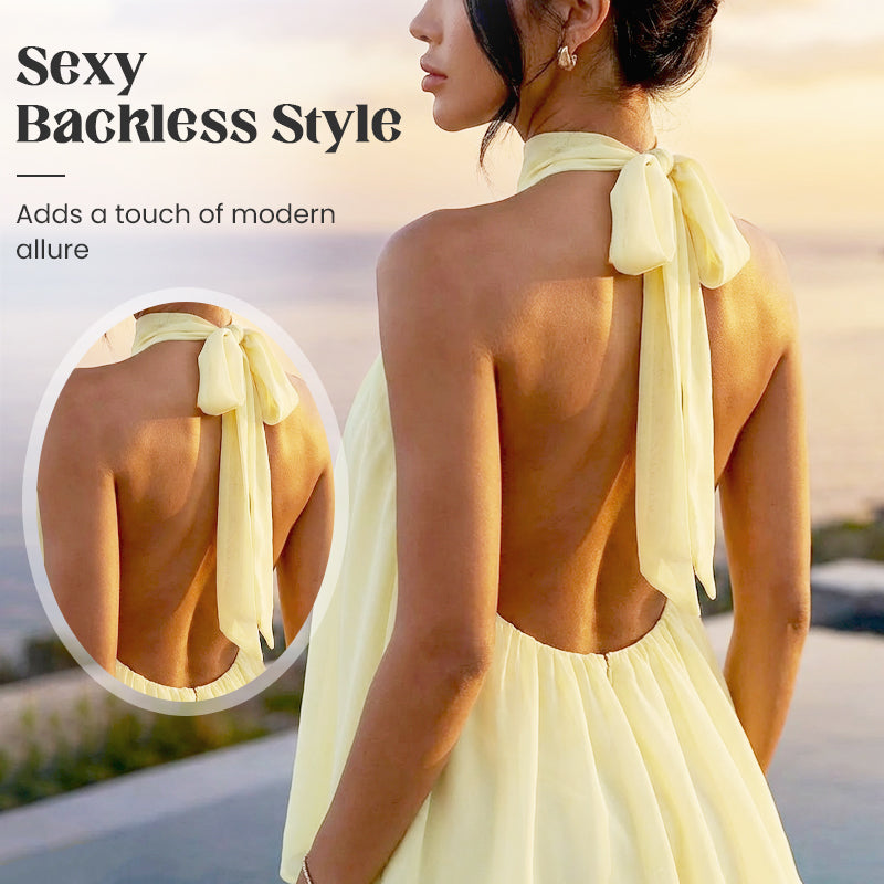 🔥LAST DAY SALE 49% OFF🔥Lumiére™ Women’s Halter Neck Mini Dress – Slim-Fit, Sleeveless & Tie-Back ✨ | Elegant Summer Dress