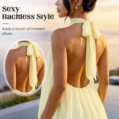 🔥LAST DAY SALE 49% OFF🔥Lumiére™ Women’s Halter Neck Mini Dress – Slim-Fit, Sleeveless & Tie-Back ✨ | Elegant Summer Dress