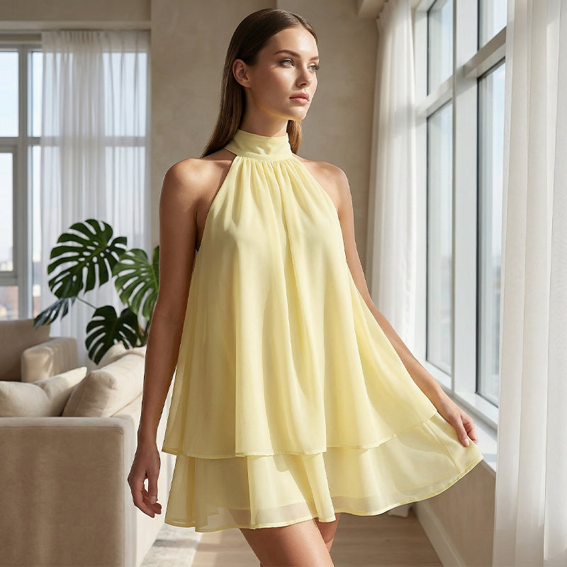 🔥LAST DAY SALE 49% OFF🔥Lumiére™ Women’s Halter Neck Mini Dress – Slim-Fit, Sleeveless & Tie-Back ✨ | Elegant Summer Dress
