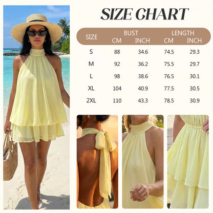 🔥LAST DAY SALE 49% OFF🔥Lumiére™ Women’s Halter Neck Mini Dress – Slim-Fit, Sleeveless & Tie-Back ✨ | Elegant Summer Dress