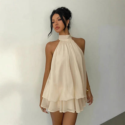 🔥LAST DAY SALE 49% OFF🔥Lumiére™ Women’s Halter Neck Mini Dress – Slim-Fit, Sleeveless & Tie-Back ✨ | Elegant Summer Dress