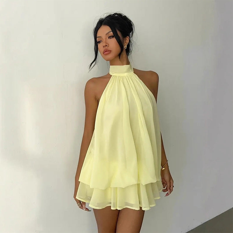 🔥LAST DAY SALE 49% OFF🔥Lumiére™ Women’s Halter Neck Mini Dress – Slim-Fit, Sleeveless & Tie-Back ✨ | Elegant Summer Dress