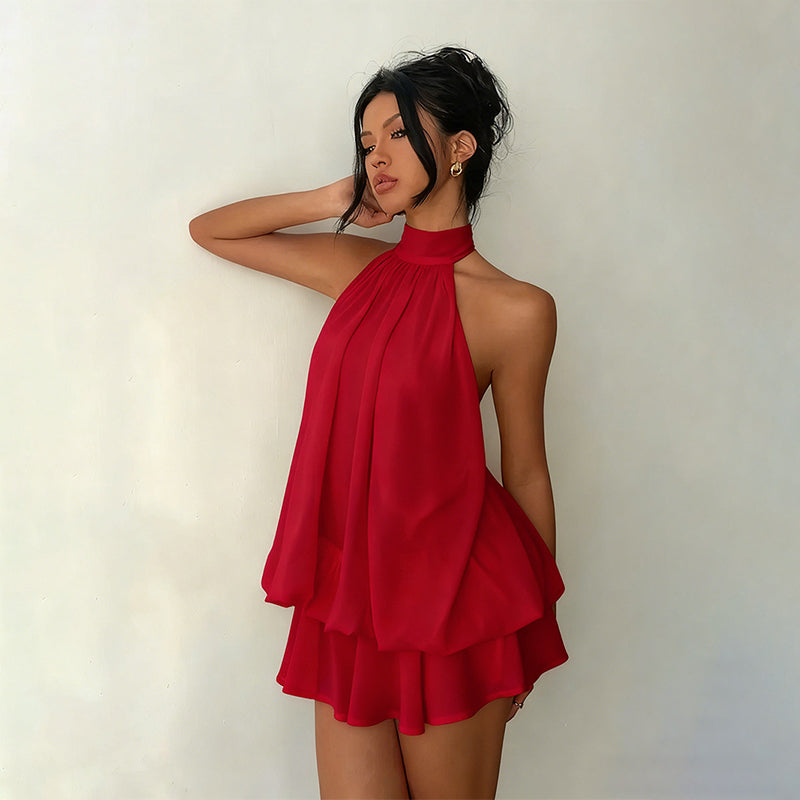 🔥LAST DAY SALE 49% OFF🔥Lumiére™ Women’s Halter Neck Mini Dress – Slim-Fit, Sleeveless & Tie-Back ✨ | Elegant Summer Dress
