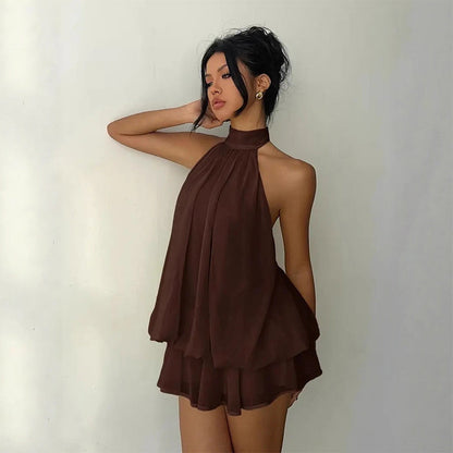 🔥LAST DAY SALE 49% OFF🔥Lumiére™ Women’s Halter Neck Mini Dress – Slim-Fit, Sleeveless & Tie-Back ✨ | Elegant Summer Dress